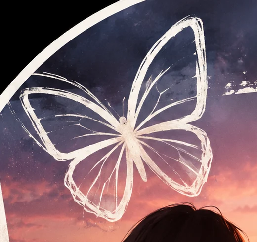 Gezeichneter Schmetterling im Abendlicht